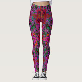 Koel Trippy Magenta, Rood en Groen Golfpatroon Leggings