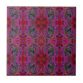 Koel Trippy Magenta, Rood en Groen Golfpatroon Tegeltje