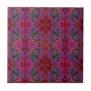 Koel Trippy Magenta, Rood en Groen Golfpatroon Tegeltje