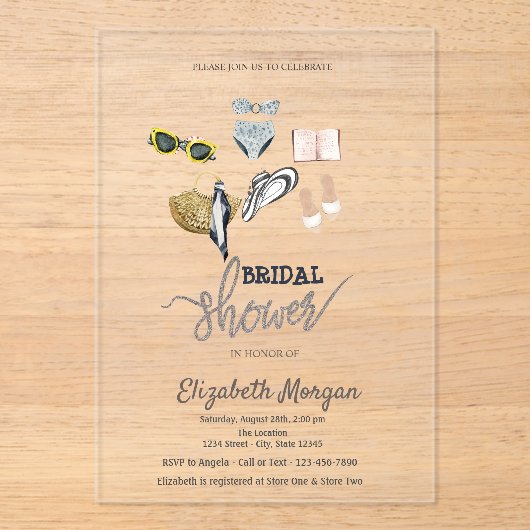 Koel Tropic Strand Bruidsmeisjesfeest Acryl Uitnodigingen (Voorkant)