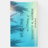 Koel Tropisch Strand, Palm Blau Huwelijk Spandoek (Verticaal)