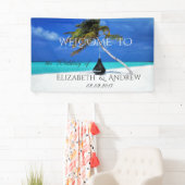 Koel tropisch strand, palmbruiloft spandoek (Insitu)