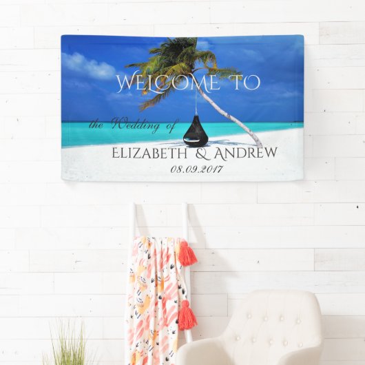 Koel tropisch strand, palmbruiloft spandoek (Insitu)