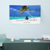 Koel tropisch strand, palmbruiloft spandoek (Beurs)
