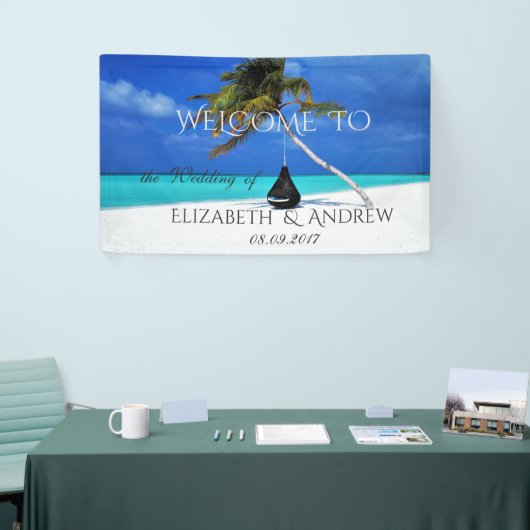 Koel tropisch strand, palmbruiloft spandoek (Beurs)