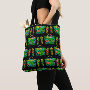 Koel tropisch zomer accessoires patroon zwart tote bag