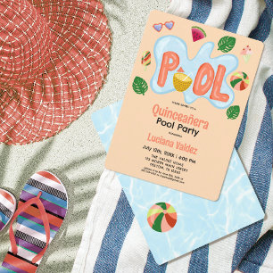 Koel tropische zomerpool Quinceañera Invita Kaart