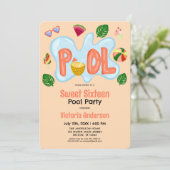 Koel Tropische zomerpool Sweet 16 Uitnodiging (Staand voorkant)