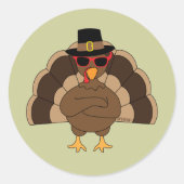 Koel Turkije met een zonnebril Happy Thanksgiving Ronde Sticker (Voorkant)