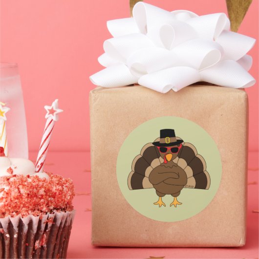 Koel Turkije met een zonnebril Happy Thanksgiving Ronde Sticker (Feest)