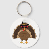 Koel Turkije met een zonnebril Happy Thanksgiving Sleutelhanger (Voorkant)
