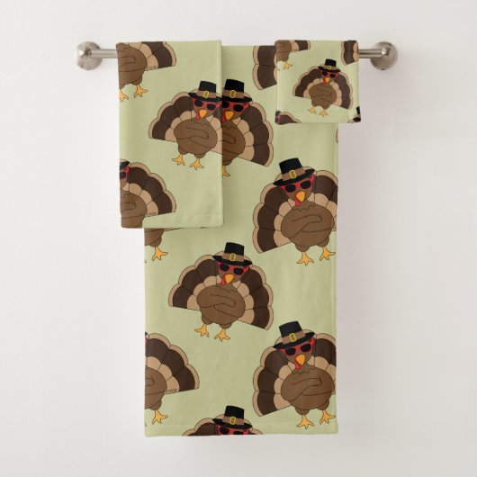 Koel Turkije Thanksgiving leuk bruin groen patroon Bad Handdoek (Insitu)
