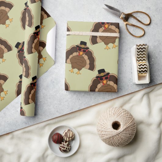 Koel Turkije Thanksgiving leuk bruin groen patroon Cadeaupapier (Crafts)