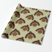 Koel Turkije Thanksgiving leuk bruin groen patroon Cadeaupapier (Uitgerold)