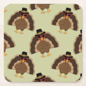 Koel Turkije Thanksgiving leuk bruin groen patroon Kartonnen Onderzetters (Voorkant)