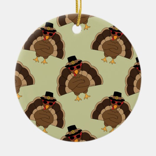 Koel Turkije Thanksgiving leuk bruin groen patroon Keramisch Ornament (Voorkant)