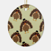 Koel Turkije Thanksgiving leuk bruin groen patroon Keramisch Ornament (Links)