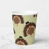 Koel Turkije Thanksgiving leuk bruin groen patroon Papieren Bekers (Achterkant)