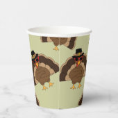 Koel Turkije Thanksgiving leuk bruin groen patroon Papieren Bekers (Rechts)