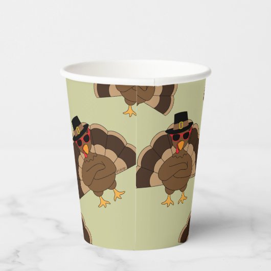 Koel Turkije Thanksgiving leuk bruin groen patroon Papieren Bekers (Rechts)