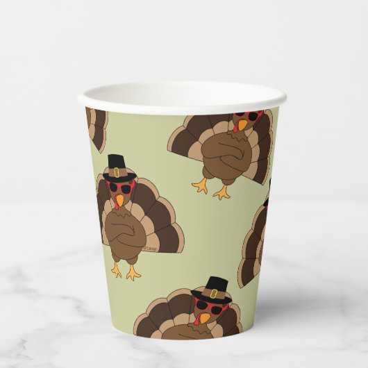 Koel Turkije Thanksgiving leuk bruin groen patroon Papieren Bekers (Voorkant)