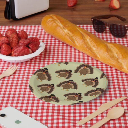 Koel Turkije Thanksgiving leuk bruin groen patroon Papieren Bordje (Picknick)