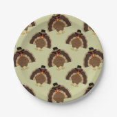 Koel Turkije Thanksgiving leuk bruin groen patroon Papieren Bordje (Voorkant)