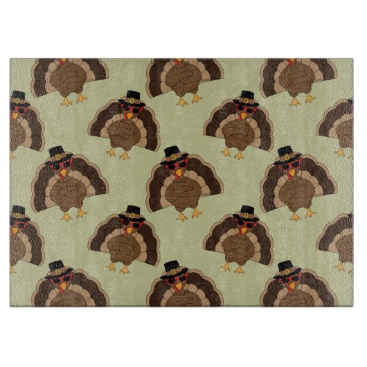 Koel Turkije Thanksgiving leuk bruin groen patroon Snijplank (Voorkant)