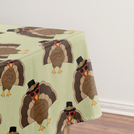 Koel Turkije Thanksgiving leuk bruin groen patroon Tafelkleed (Voorbeeld)