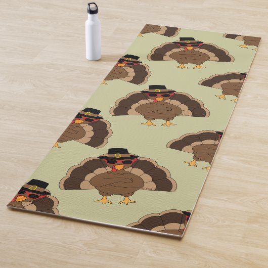 Koel Turkije Thanksgiving leuk bruin groen patroon Yogamat (In situ)