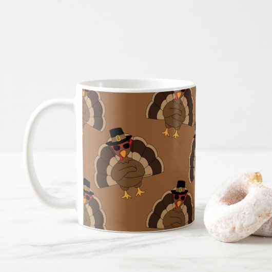 Koel Turkije Thanksgiving leuk bruin patroon Koffiemok (Met donut)