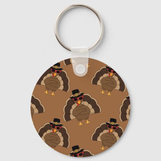 Koel Turkije Thanksgiving leuk bruin patroon Sleutelhanger (Voorkant)