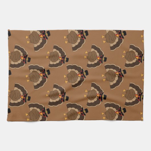 Koel Turkije Thanksgiving leuk bruin patroon Theedoek (Horizontaal)
