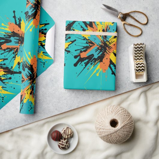 Koel Turquoise Blauwe Paintball Blast Verfspatten Cadeaupapier (Crafts)
