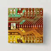 Koel turquoise geel uniek retro stoomaandrijfkunst vierkante button 5,1 cm (Voorkant)