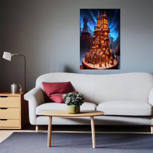 Koel uniek Gingerbrood-dorp   AI Art. Poster