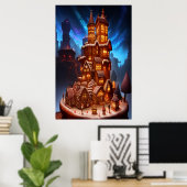 Koel uniek Gingerbrood-dorp | AI Art. Poster (Thuiskantoor)
