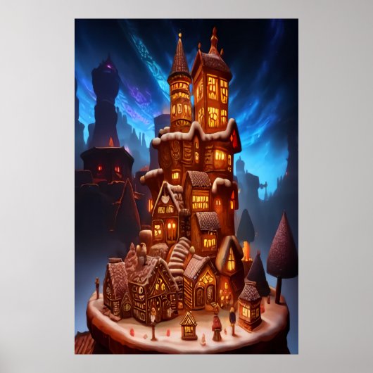Koel uniek Gingerbrood-dorp | AI Art. Poster (Voorkant)