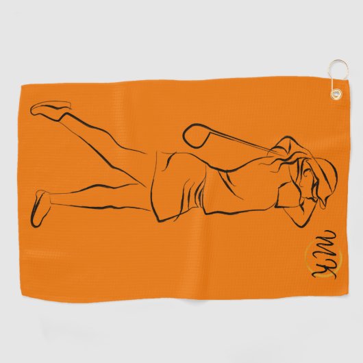Koel Uniek Modern Oranje Design Monogram Golfhanddoek (Horizontaal)