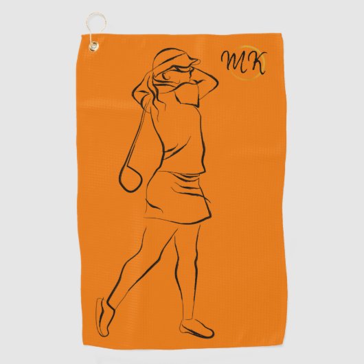 Koel Uniek Modern Oranje Design Monogram Golfhanddoek (Voorkant)