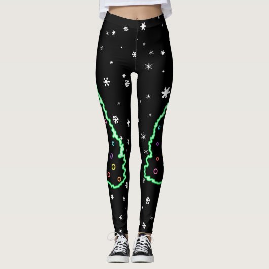 Koel unieke Neon Light-kerstboom Leggings (Voorkant)