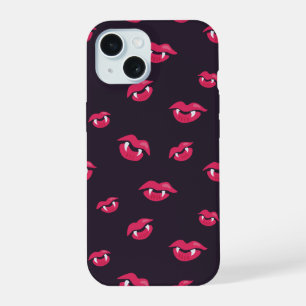 Koel vampierlippen en -slagtandenpatroon iPhone 15 case