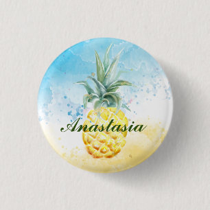 Koel, verbazingwekkend, ananas met naam ronde button 3,2 cm