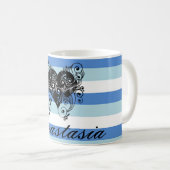 Koel, verbluffend, blauw Stripes hart Koffiemok (Voorkant rechts)