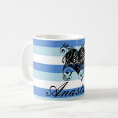 Koel, verbluffend, blauw Stripes hart Koffiemok (Voorkant links)