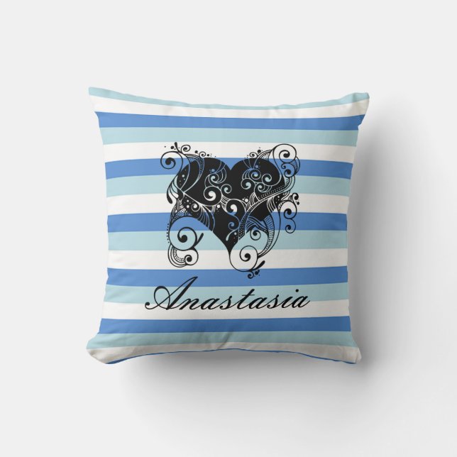 Koel, verbluffend, blauw Stripes hart Kussen (Voorkant)