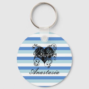 Koel, verbluffend, blauw Stripes hart Sleutelhanger