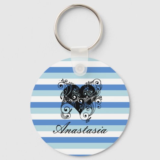 Koel, verbluffend, blauw Stripes hart Sleutelhanger (Voorkant)