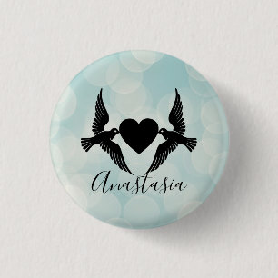 Koel, verbluffend, blauw vogelgriepje met hart ronde button 3,2 cm