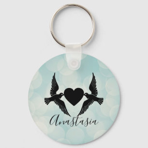 Koel, verbluffend, blauw vogelgriepje met hart sleutelhanger